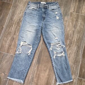 Flying Monkey Blue Distressed high rise Cropped Jeans